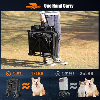 EchoSmile Collapsible Folding Wagon Cart 360lbs, Heavy Duty Garden Utility Cart with All Terrain Wheels, Large Capacity Outdoor Wagon for Camping, Beach, Shopping, Picnic (Black)