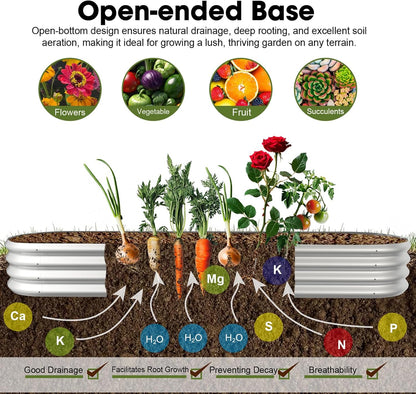 8x2x1ft Oval Galvanized Raised Garden Bed Outdoor 9-in-1 Large Metal Modular Planter Box Raised Beds for Gardening,Vegetables,Fruits,Flowers & Herbs (Silver)