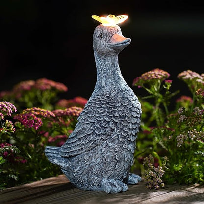 Solar Garden Statue Goose Figurine – Outdoor Decoration with Butterfly for Garden Yard Lawn Home Decor Outside : Unique Gifts for Mom Grandma