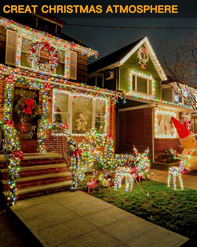 Ollny Christmas Lights Outdoor 600LED 197FT, Multicolor Christmas Tree Lights IP67 Waterproof, Plug in Fairy Lights with Remote 8 Modes Timer, Xmas Light for Indoor House Holiday Decor
