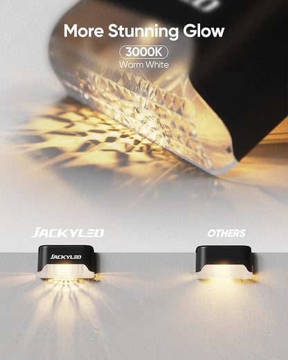 JACKYLED 16 Pack, Step Lights Waterproof LED Solar Power Outdoor Fence Light for Deck Stair Railing, Outside Lighting for Wall Garden Backyard Patio Balcony Decor