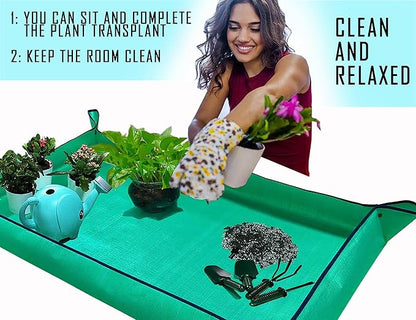 BIUWING Extra Large Plant Repotting Mat,Thickened Waterproof for Indoor Plant Transplanting and Mess Control,Foldable Succulent Portable Gardening Mat (43'*30',Green)