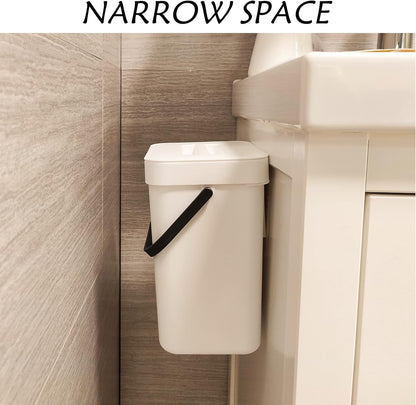 stonespace Hanging Small Trash Can with Lid Under Sink for Kitchen，1.3 Gallon/ 5L Mountable Compost Pail，Kitchen Compost Bin for Countertop, White