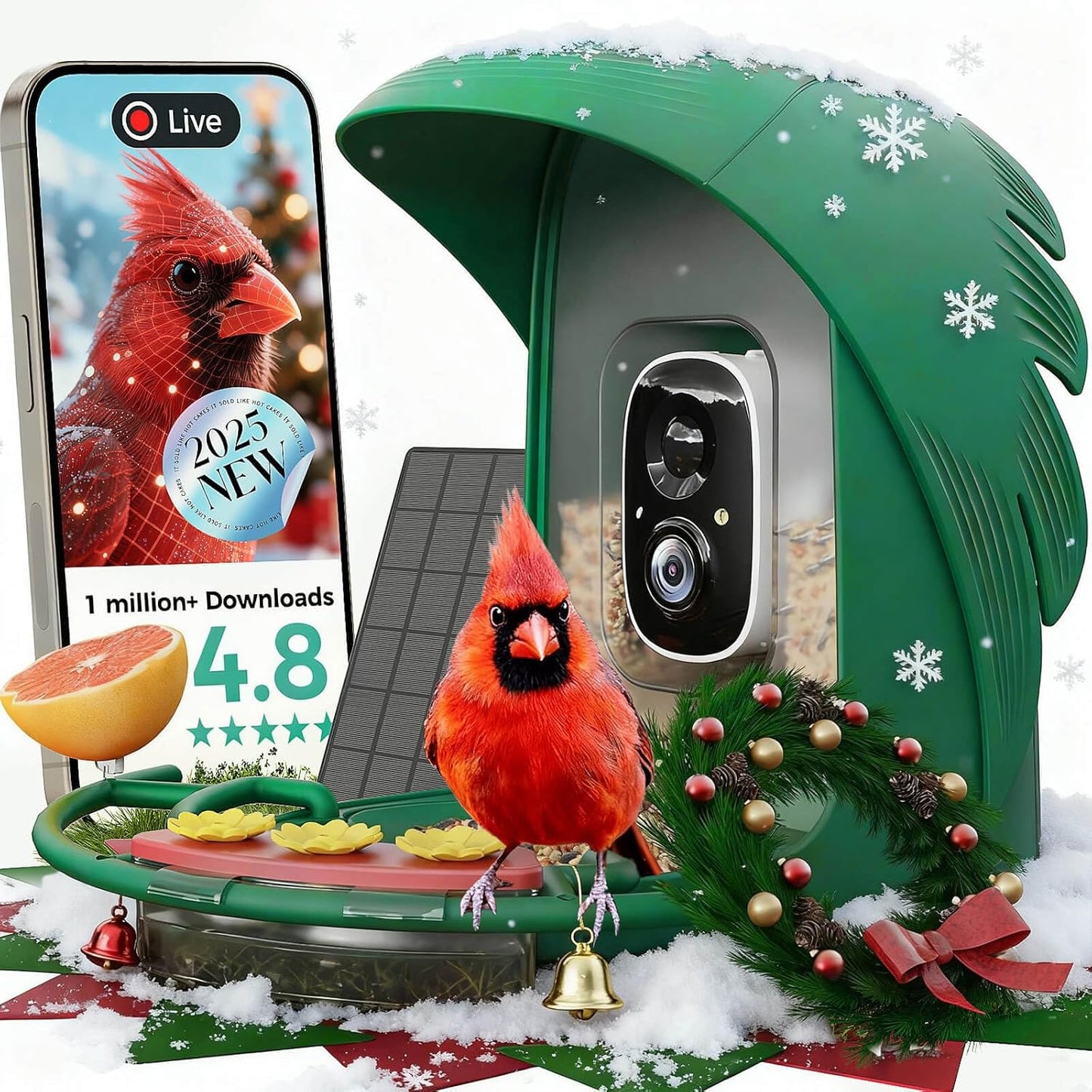 PerchMe® 2025 New AI Bird Feeder with Camera Solar Powered -2K HD Live View,Smart Bird House Camera Wireless Outdoor,DIY Add-ons,Pefect Birding Gift for Parents & Families
