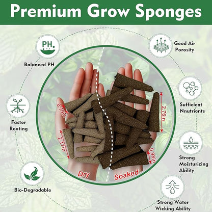 216 pcs Seed Pods Kit for Aerogarden, Grow Sponges for Hydroponics Growing System, Grow Pods for Aerogarden Kit with 100 Hydroponic Grow Sponges, 100 Pod Labels, 15 Plant Tags, 1 Mark Pen, Blue