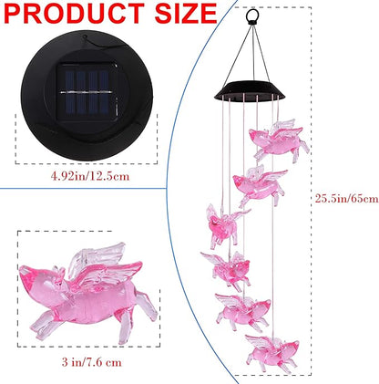 ME9UE Color Changing Flying Pigs Wind Chimes Gifts Portable Waterproof Mobile Romantic Fly Pigs Windchime, LED Solar Pig Wind Chimes Lights Gift for Mom, Festival, Patio, Garden, Outdoor Decoration