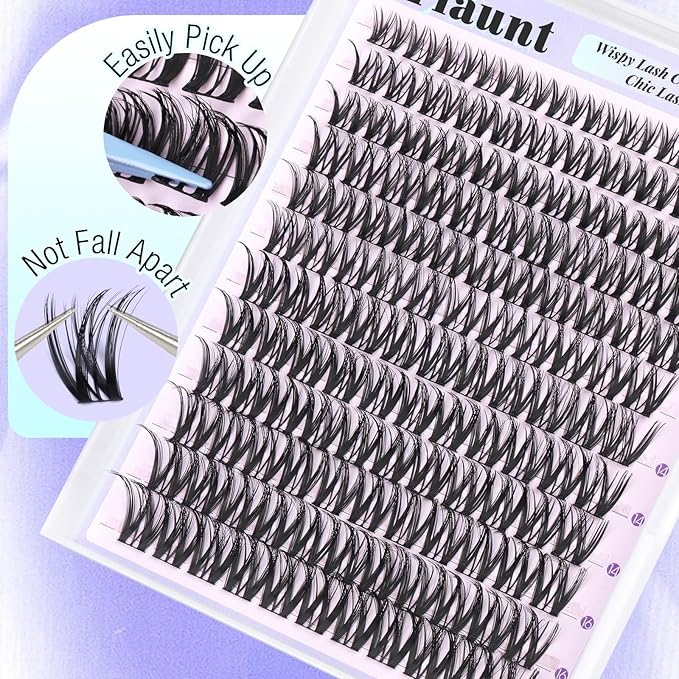 Flaunt Lash Clusters Wispy Cluster Eyelash Extensions 8-18mm Eyelash Clusters C Curl Individual Lashes 144pcs Waterproof Cluster Lashes with Soft Thin Band DIY Lash Extension by Yawamica