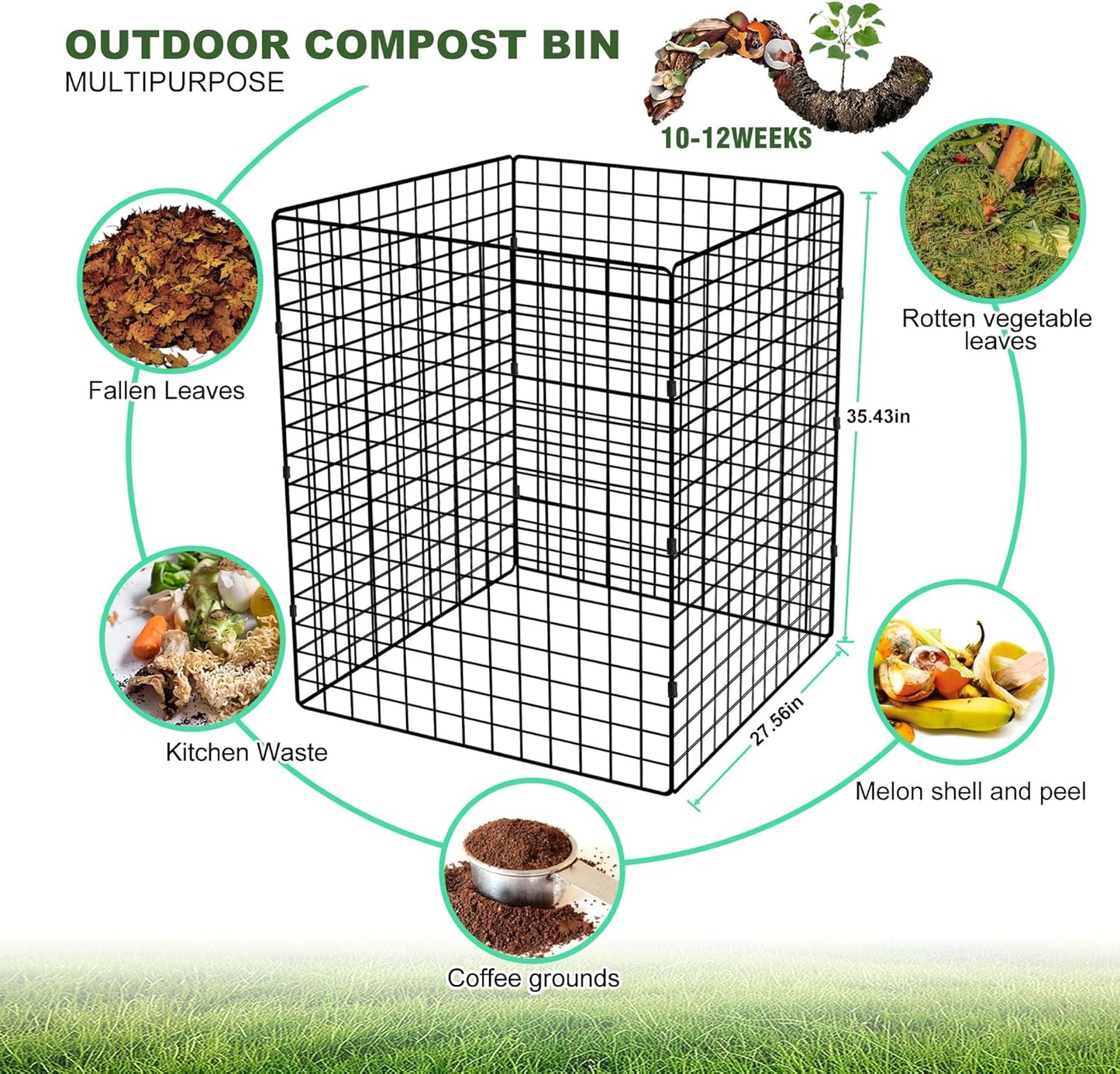 Large Compost Bin Outdoor, Square Mesh Garden Wire Compost Bin for Stacking Leaves and Yard Waste 36X36X28 Inches