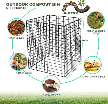 Large Compost Bin Outdoor, Square Mesh Garden Wire Compost Bin for Stacking Leaves and Yard Waste 36X36X28 Inches