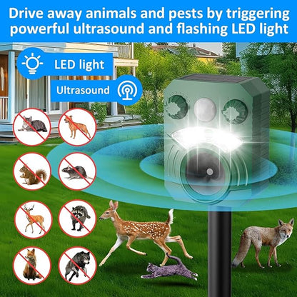 Deer Repellent Device 2 Pack Cat Repellent Outdoor Dog Repellent for Yard Solar Animal Repeller Ultrasonic Squirrel Repeller Waterproof Racoon Fox with Motion Activated Sensor Flashing Light 5 Modes