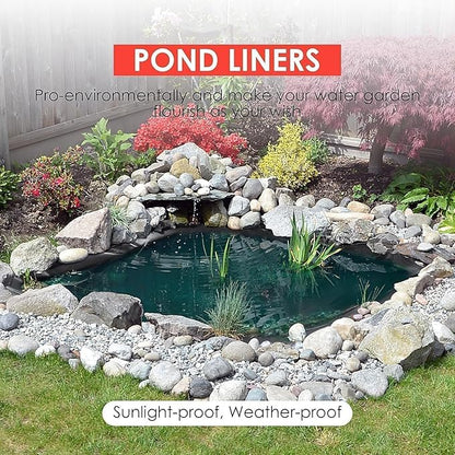 10x13 ft Pond Liner, 20 Mil Thickness, Pliable & Durable LLDEP Material, Easy Cutting & UV Resistant, for Fish or Koi, Features, Waterfall Base, Fountains and Water Gardens
