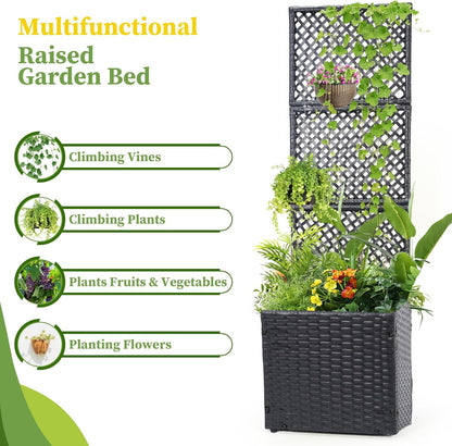 HPC Decor 46" Planter Box with Trellis- Outdoor Raised Garden Bed with Non Woven Bags, Handwoven Garden Bed with Trellis, Free-Standing Planter Box for Climbing Plants/Vines and Garden,Patio,Balcony.