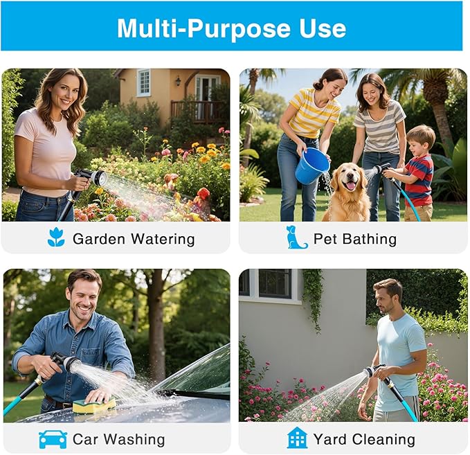 Garden Hose 50 ft, Heavy Duty Water Hose 5/8" x 50ft, New Patented Kink Free Water Hose Kink Resistance, Heavy Duty,Flexible and Lightweight, Leak Free, Burst 600 PSI, Drinking Water Safe