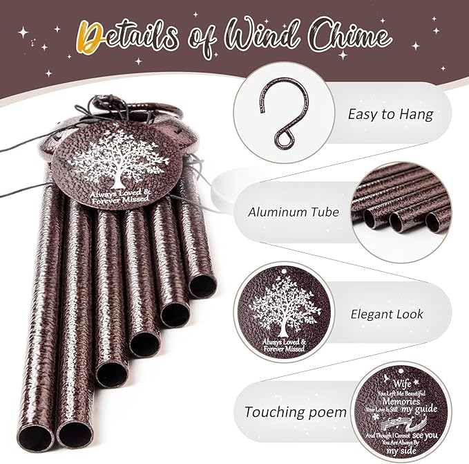 Memorial Gifts for Loss of Wife, 25''Memorial Wind Chimes of Sympathy Gifts for Loss of Wife, Bereavement, Condolence, Remembrance Gifts,Windchimes in Memory