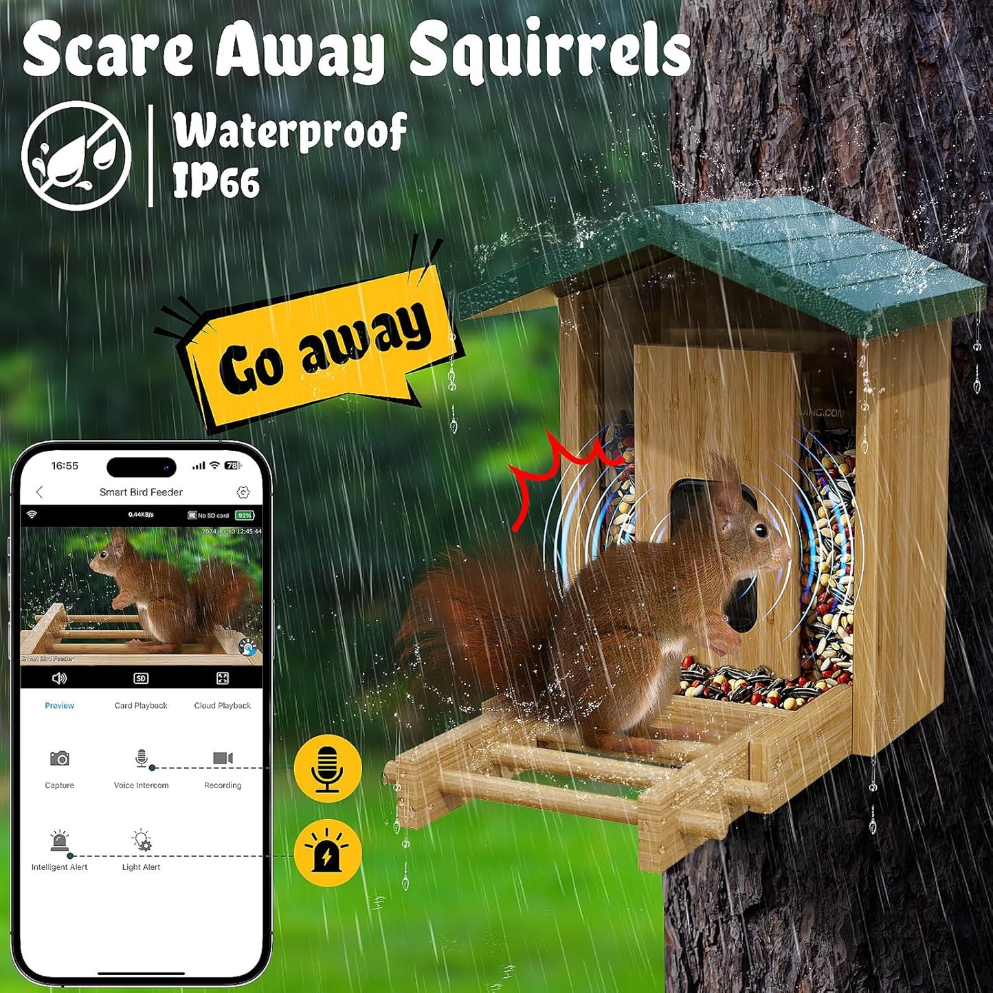 Smart Bird Feeder with Camera Solar-Powered, 5MP AI Identifies Birds 12000+, Color Night Vision, Auto Capture Bird & Motion Detection for Watching, Waterproof Birdfeeders for Outdoors, Garden