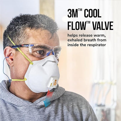 3M N95 Respirator 8511, 10 Pack, NIOSH-APPROVED N95, Features 3M COOL FLOW Exhalation Valve, Relief From Dusts & Certain Particles During Sanding, Pollen, Mold Spores, Dust Particles (8511DB1-A-PS)