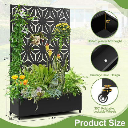 Raised Garden Bed with Trellis and Wheels,73"x47"x16" Metal Raised Garden Bed,Black Star Metal Planter with Climbing Trellis for Vines & Vegetables
