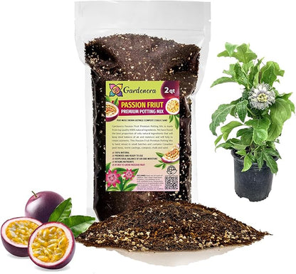 GARDENERA Premium Passion Fruit Potting Soil Mix - Perfect Balance of Nutrients, Drainage, and Aeration for Thriving Passion Fruit Vines - 2 Quart