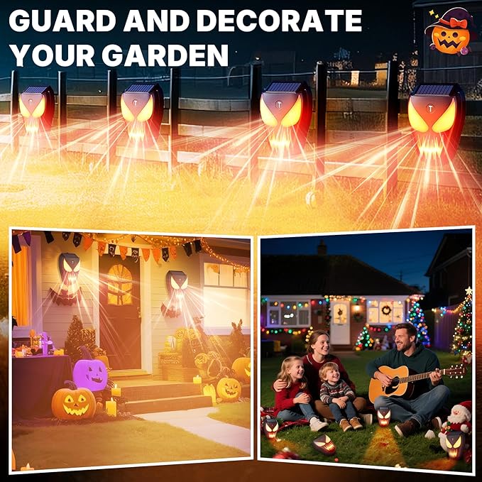 Solar Nocturnal Animal Repeller with Flickering Flame, Waterproof Solar Racoon Repellent Outdoor Coyote Deterrent for Fox, Raccoon, Skunk, Deer - Predator Light for Chicken Coop, Garden (Amber-2pack1)