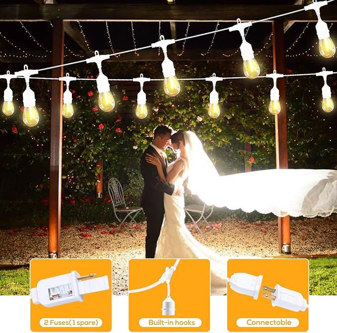 SUFEIMAS 100FT White Outdoor String Lights,IP65 Waterproof 30+2 Plastic LED Bulbs 2700K White Patio String Lights for Outside Porch, Pergola, Backyard, Bistro, Garden,Wedding Lights
