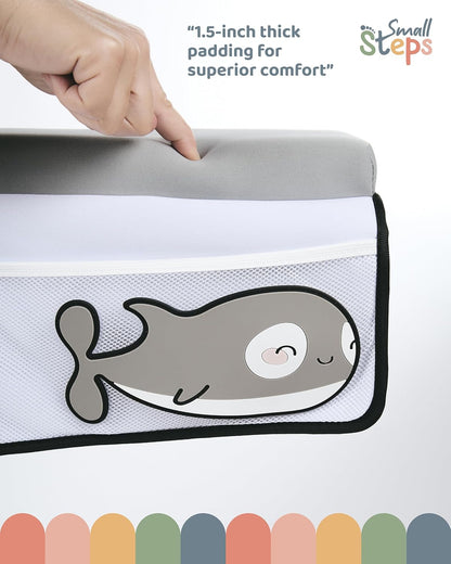 Small Steps Bath Kneeler and Elbow Rest Pad Set – Ergonomic Baby Bath Kneeling Pad with Memory Foam and Non-Slip Design – Orca-Themed Comfort with Handy Pockets for Bathing Babies and Kids