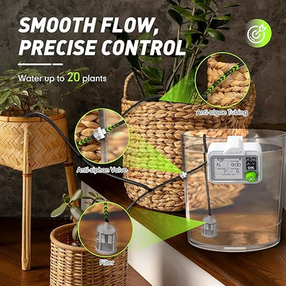 RAINPOINT Large Display Automatic Plant Waterer Indoor for Up to 20 Pot Plants,Cycle & Soak Watering Mode Vacation Self Watering Drip Irrigation System Device Kit for Balcony Office Patio Greenhouse