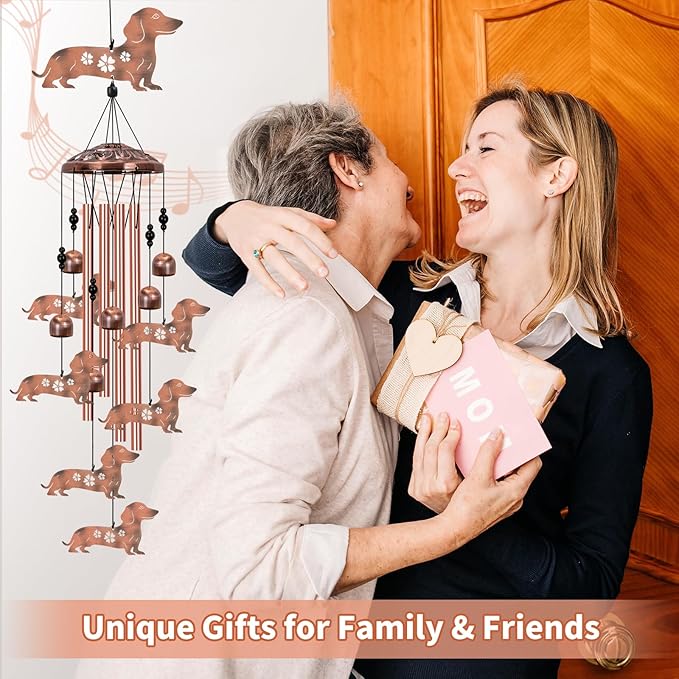 Dachshund Dog Wind Chimes for Outside, Dachshund Gifts for Women, Memorial Dog Wind Chime, Large Dachshund Decor for Dog Lovers, 40" Outdoor Garden Decor for Lawn, Porch, Patio, Yard