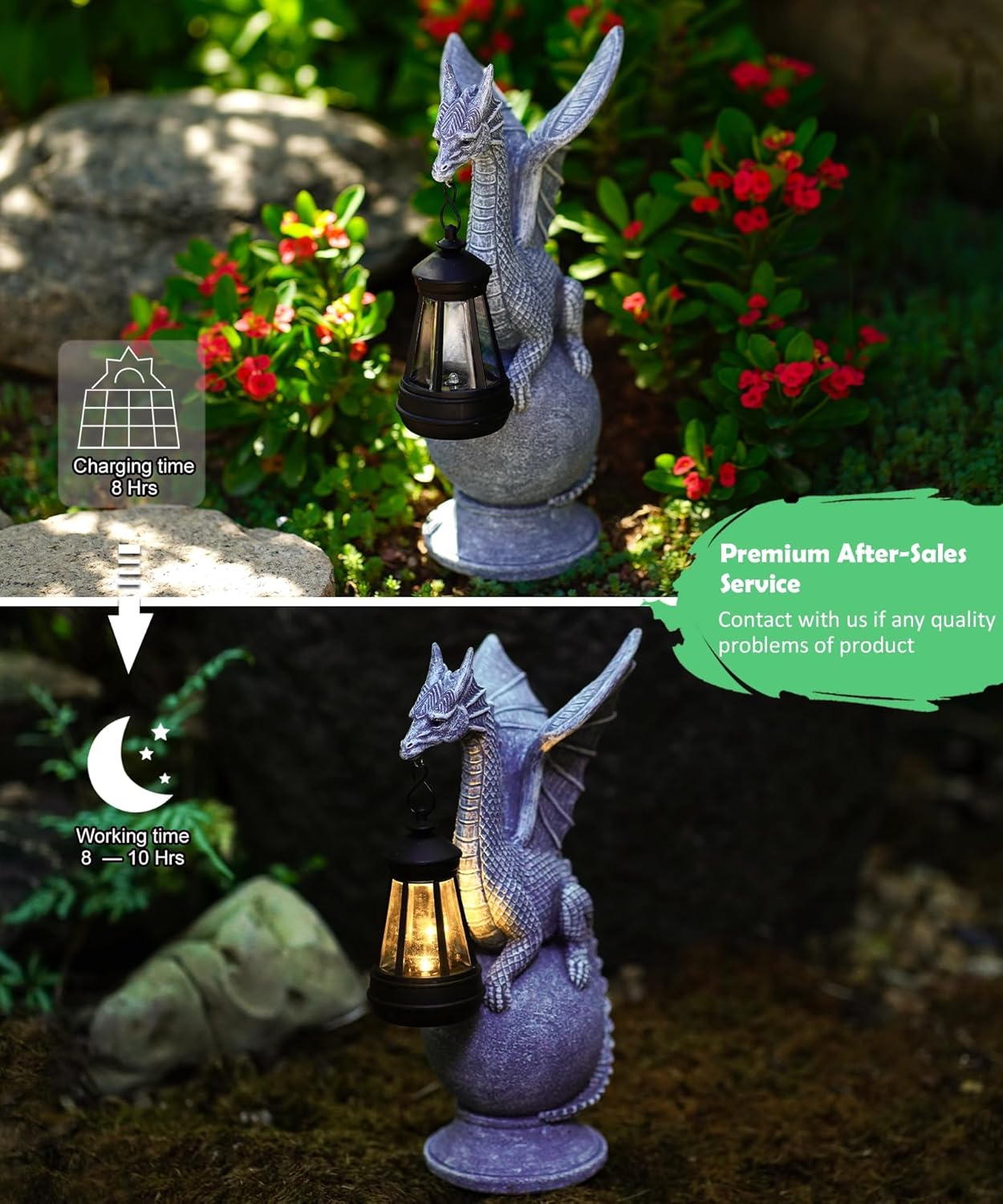 Qeeman Dragon on Ball Statues: Garden Decor Outdoor Decorations Art Figurine for Patio Balcony Yard Lawn