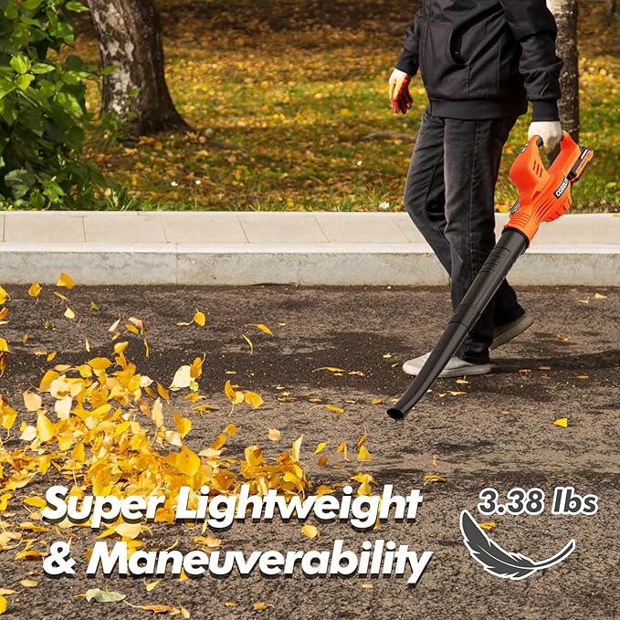 Leaf Blower Cordless - 21V Powerful Electric Leaf Blower with 2 Batteries and Charger, 2 Speed Modes, 2.0Ah Lightweight Battery Powered Leaf Blowers for Lawn Care, Patio, Dust, Blowing Leaves