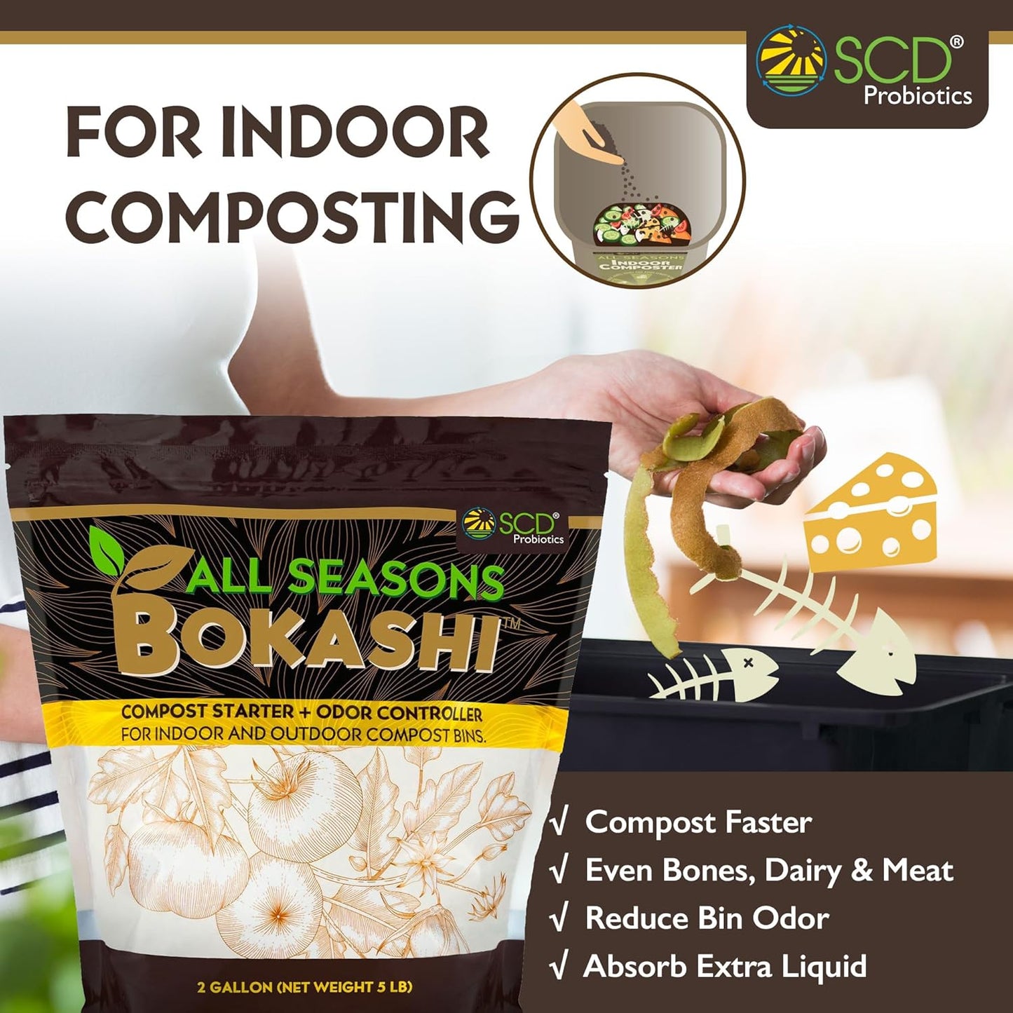 All Seasons Bokashi Compost Starter - Dry Bokashi Bran for Kitchen Compost Bin - Compost Food & Pet Waste Quickly & Easily with Low Odor by SCD Probiotics (16.5 lb)
