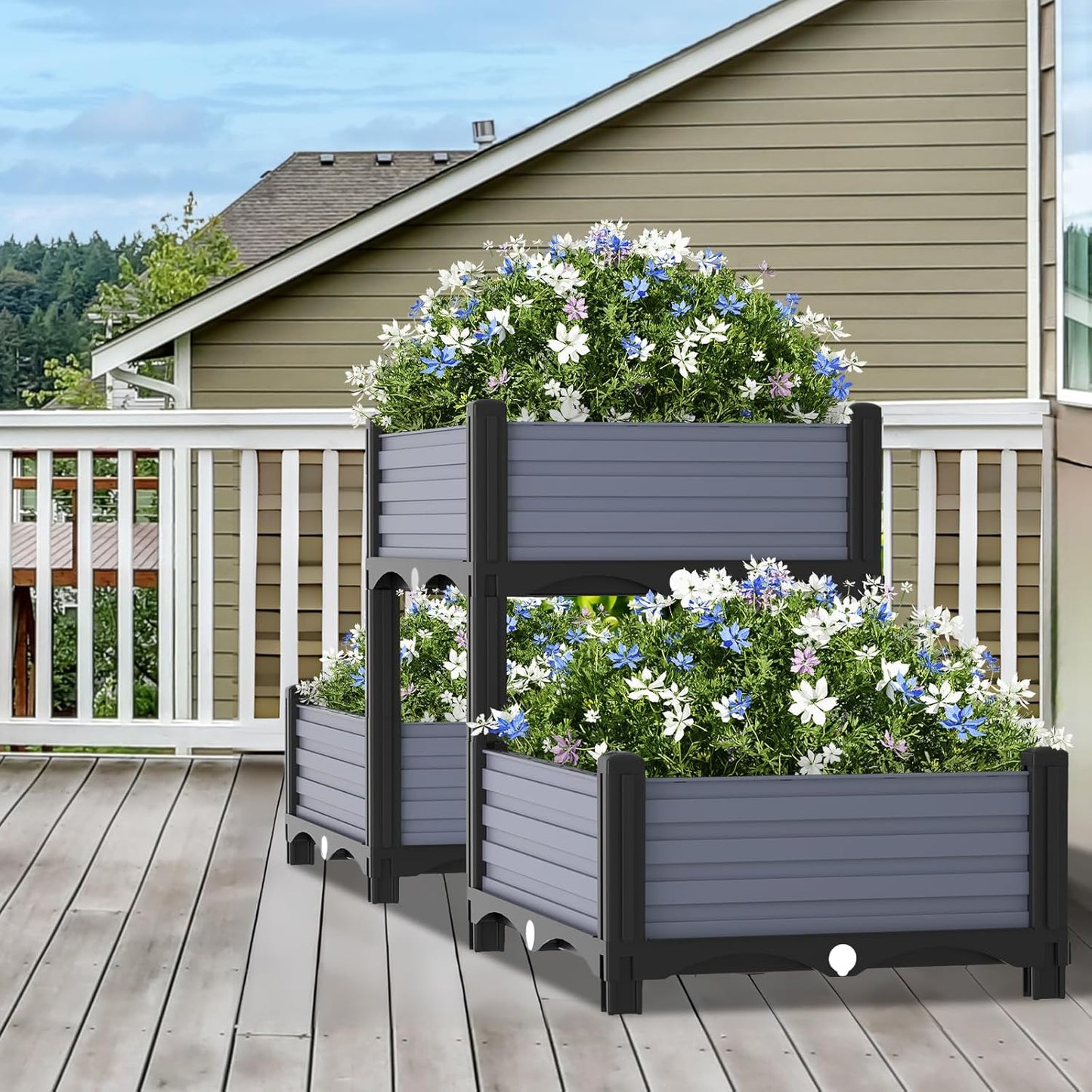 Planter Box Raised Garden Bed with Reinforced Support Rods, Drainage Grid, Multi-Combination Options for Vegetables, Flowers, and Herbs, Ideal for Balcony, and Patio Gardening