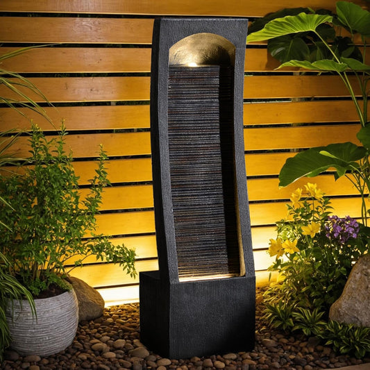 42.3" H Water Feature Outdoor Faux Slate Contemporary Waterfall Fountain Indoor for Garden, Backyard, Deck, Porch and Home Art Decor Large Outdoor Fountain with Lights
