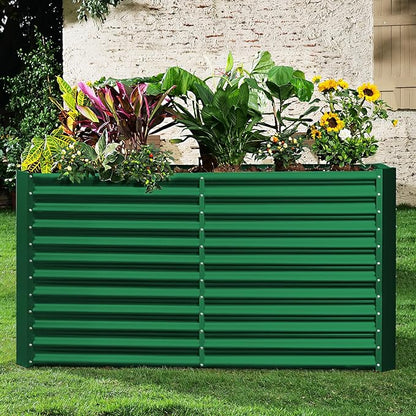 Land Guard 8x4x3ft Rectangular Galvanized Raised Garden Beds, Large-Capacity Metal Planter Box Outdoor, Durable Deep Raised Garden Bed 3ft Tall, Raised Beds for Gardening Vegetables, Forest Green