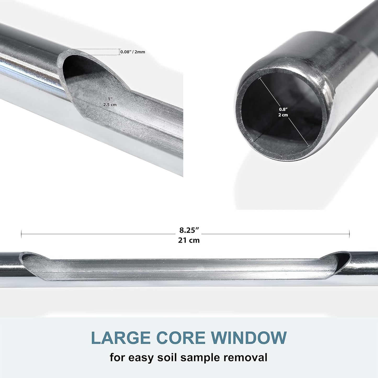 Soil Sampler Probe 21" for Garden, Lawn and Golf Courses Care Maintenance - Stainless Steel with T-Style Handle Soil Test Tool - Complete with 2 PVC Clear Tubes for Soil Samples
