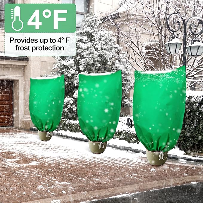 3 Pack Winter Plant Covers Freeze Protection, 19.6" x 39.3" Frost Blankets for Outdoor Plants with Drawstring, Tree Covers Bags Shrub Covers for Winter Cold Weather, Rose Bush Cover for Winter