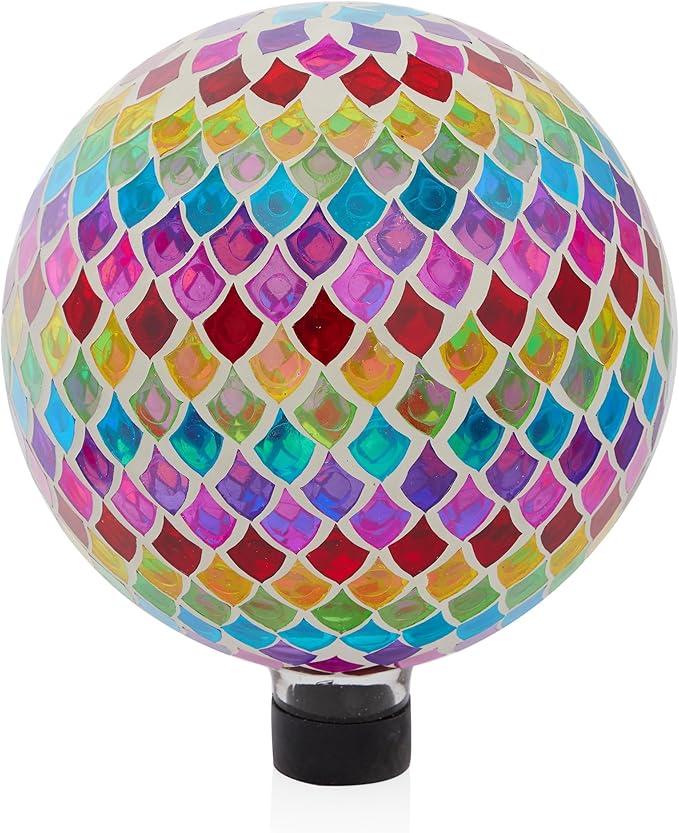 Alpine Corporation - Outdoor Glass Gazing Globe with Mosaic Teardrop Design -10 Inch Diameter, Multicolor