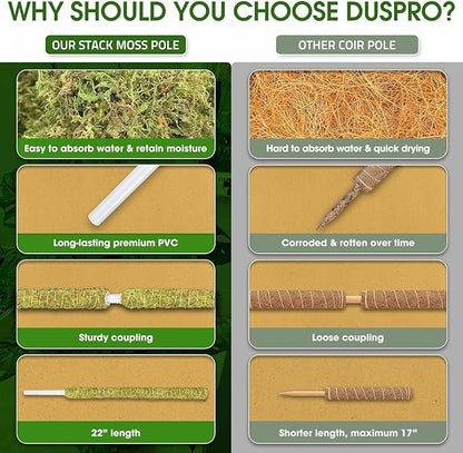 DUSPRO Natural Stackable Moss Pole for Plants Monstera Potted Plant Stakes for Indoor Plants Extendable Plant Pole Moss Sticks for Plants Climbing Vine Supporting Monstera Trellis 10Pcs 22''