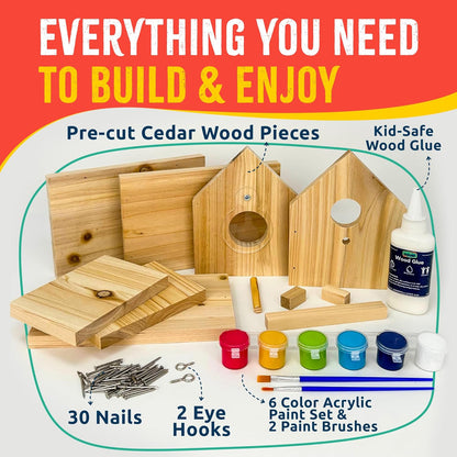 SparkJump Jr Bird House Kit, DIY Cedar Wood Birdhouse for Outdoors with Paint, Fun for Kids & Adults, Bird House Making Kit for All Ages (1-Pack)