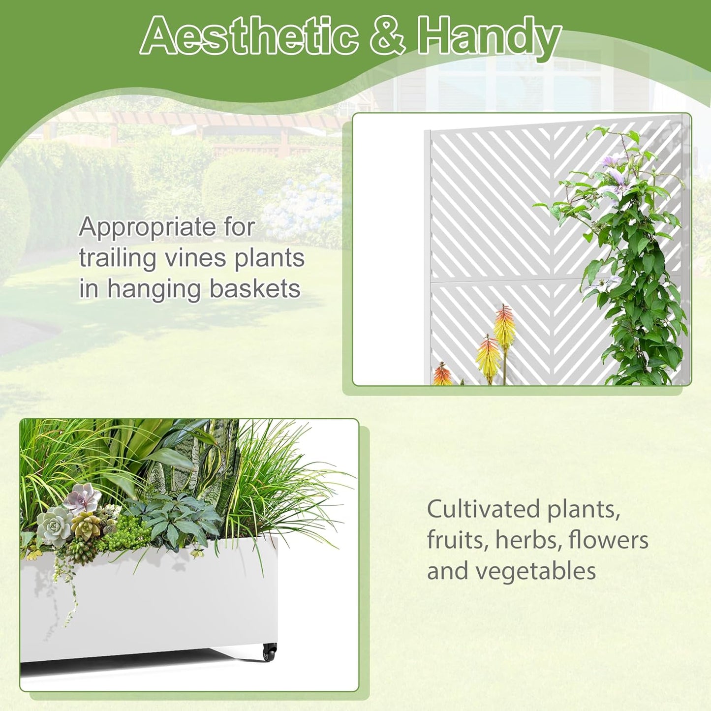 Raised Garden Bed with Trellis and Wheels,73"x35"x16" Metal Raised Garden Bed,White Parallel Metal Planter with Climbing Trellis for Vines & Vegetables