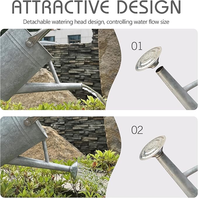 Metal Watering Can for Outdoor and Indoor Plants, Watering Can Decor, 1 Gallon (Zinc Stainless Steel Handle)