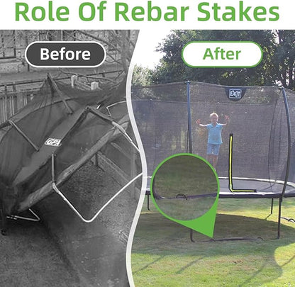 Black Trampoline Stakes Anchors High Wind 12inx6mm Galvanized U Hook 12pcs Rebar Stakes – Heavy Duty Ground Anchors for Trampoline,Yard & Inflatable,Landscape Metal Stakes for Outdoor Decorations