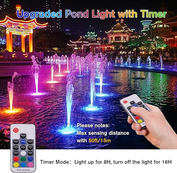 POPOSOAP RGB Underwater Pond Lights with Timer, 20 Colors Dimmable Submersible Led Fountain Lights with IP68 Waterproof, Support Remote Control for Outdoor Ponds Aquarium Garden Pool (4 Set)