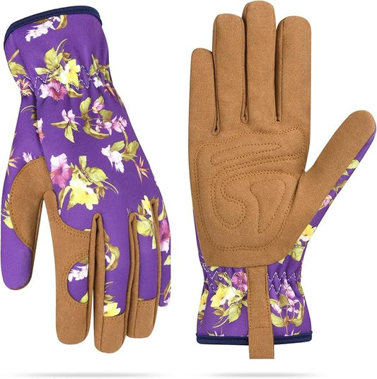 Womens Gardening Weeding Working Gloves, Leather Garden Glove for Women Thorn Proof No Stab for Digging, Planting,Pruning