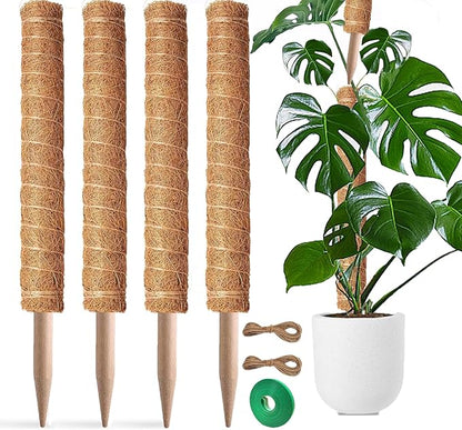 Moss Pole, 4 Pack 17Inch Monstera Plant Support for Climbing Plants Accessories Indoor -Stackable Moss Poles Plant Support Stakes -Coir Plant Pole Sticks for Potted Plants -Pothos, Tall Plant Trellis