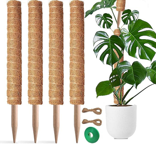 Moss Pole, 4 Pack 17Inch Monstera Plant Support for Climbing Plants Accessories Indoor -Stackable Moss Poles Plant Support Stakes -Coir Plant Pole Sticks for Potted Plants -Pothos, Tall Plant Trellis
