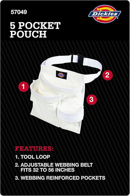 Dickies 5-Pocket Single Side Tool Belt Pouch/Work Apron, Durable Canvas Construction, Adjustable Belt for Custom Fit