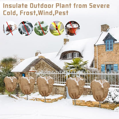 12 Pcs Winter Plant Covers Freeze Protection Reusable Plant Protector Bag with Drawstring Warm Shrubs Cover Frost Protection Planting Jacket Bags for Outdoor Garden, Brown (31.5 x 47.2 Inch)