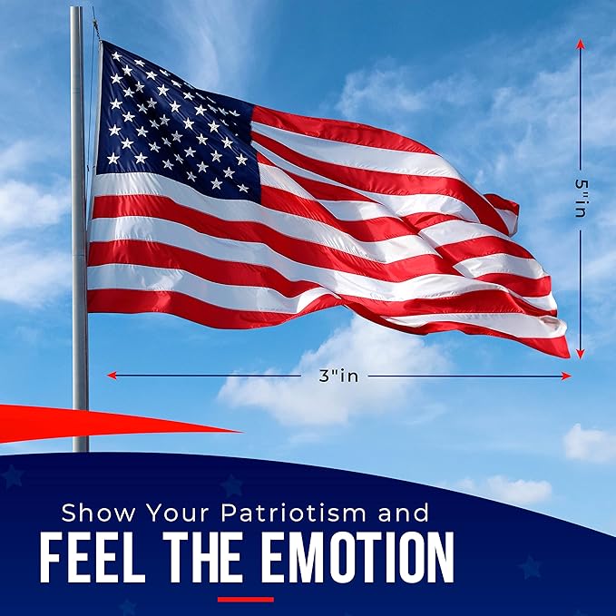 American Flags for Outside 3X5 (Pack of 5) -American Flag 3x5 with Embroidered Stars and Sewn Stripes US Flag 3x5 Heavy Duty Outdoor Made in USA for High Wind- All Weather Flags