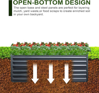 EDOSTORY Metal Raised Bed Garden Bed Kit, 8x4x2ft Tall Galvanized Planter Raised Garden Boxes Outdoor, Large Metal Raised Garden Beds for Flowers, Vegetables, Herbs