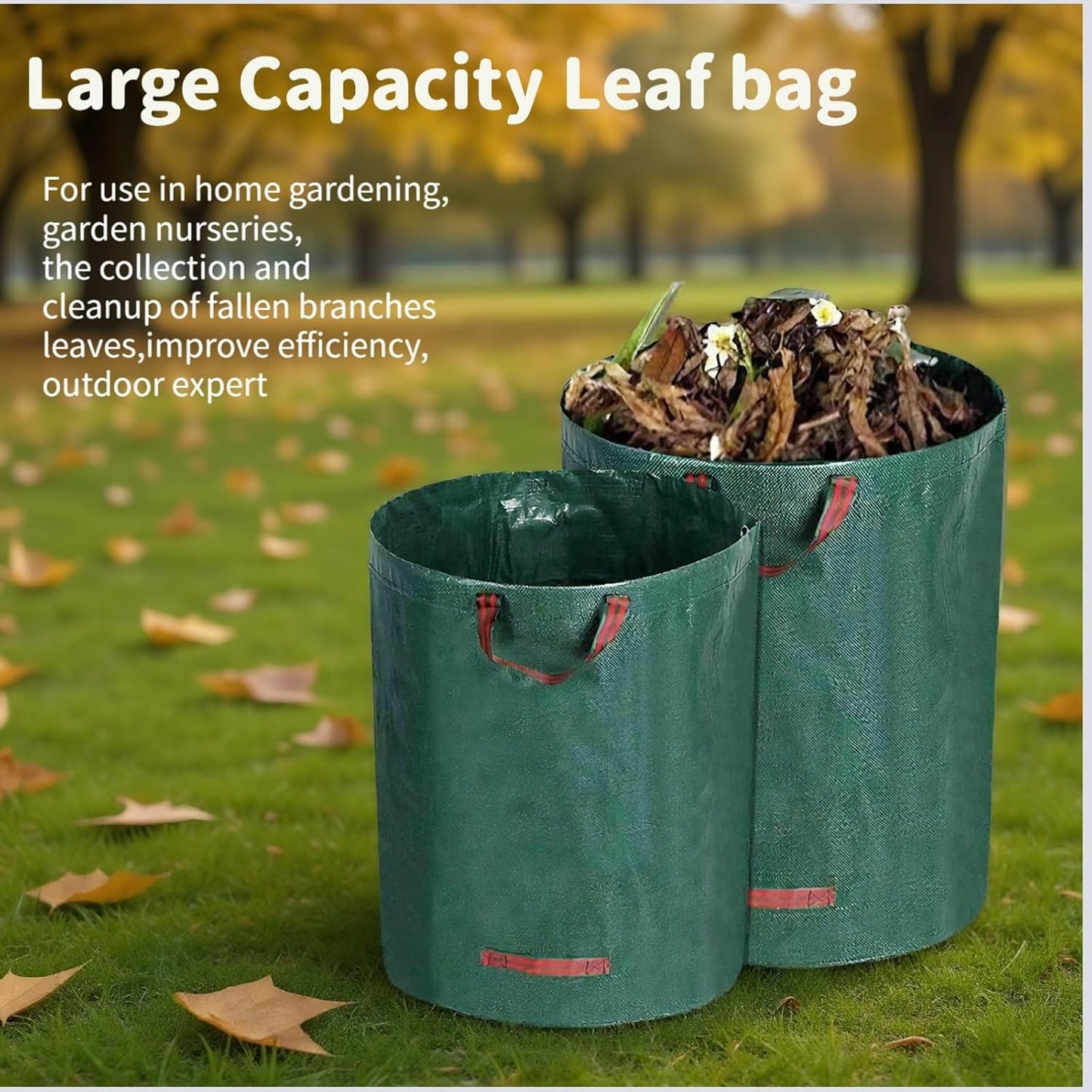 Reusable Lawn and Leaf Bag, 32 Gallon Heavy Duty Yard Waste Bag with 4 Handles, Collapsible Garden Bag for Leaves, Grass Clippings, Lawn Trash, Compost & Outdoor Storage